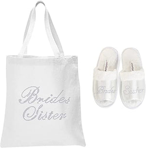 Varsany Wedding Luxury Fashion White Tote Bag and OT Slipper Set - Bridal, Hen Party, Gift Bags – Handmade, Cotton Totes Bags for Women - Suitable for Grocery, Picnic, Traveling, Beach - Varsany