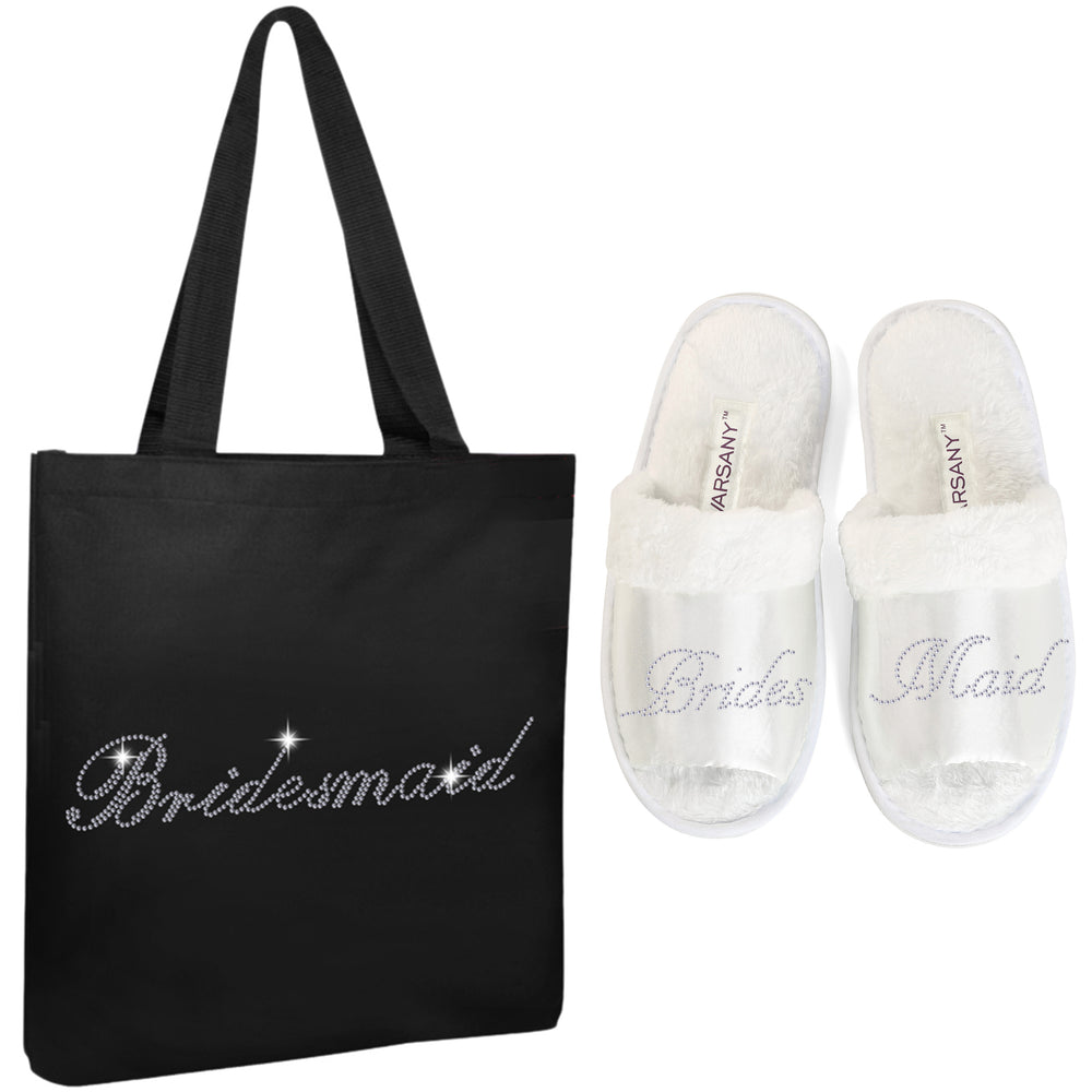 Black Bridesmaid Tote Bag and OT Slippers Spa Set - varsanystore