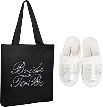 Varsany Wedding Luxury Fashion Black Tote Bag and OT Slipper Set - Bridal, Hen Party, Gift Bags – Handmade, Cotton Totes Bags for Women - Suitable for Grocery, Picnic, Traveling, Beach - Varsany