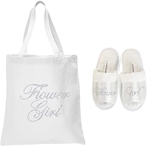 Varsany Wedding Luxury Fashion White Tote Bag and OT Slipper Set - Bridal, Hen Party, Gift Bags – Handmade, Cotton Totes Bags for Women - Suitable for Grocery, Picnic, Traveling, Beach - Varsany