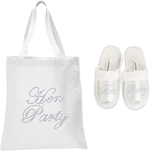 Varsany Wedding Luxury Fashion White Tote Bag and OT Slipper Set - Bridal, Hen Party, Gift Bags – Handmade, Cotton Totes Bags for Women - Suitable for Grocery, Picnic, Traveling, Beach - Varsany