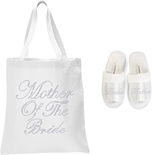 Varsany Wedding Luxury Fashion White Tote Bag and OT Slipper Set - Bridal, Hen Party, Gift Bags – Handmade, Cotton Totes Bags for Women - Suitable for Grocery, Picnic, Traveling, Beach - Varsany