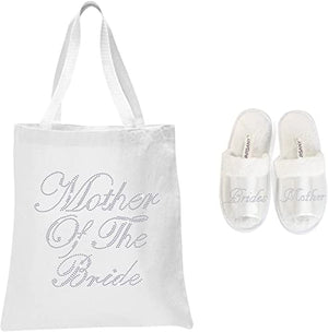 Varsany Wedding Luxury Fashion White Tote Bag and OT Slipper Set - Bridal, Hen Party, Gift Bags – Handmade, Cotton Totes Bags for Women - Suitable for Grocery, Picnic, Traveling, Beach - Varsany