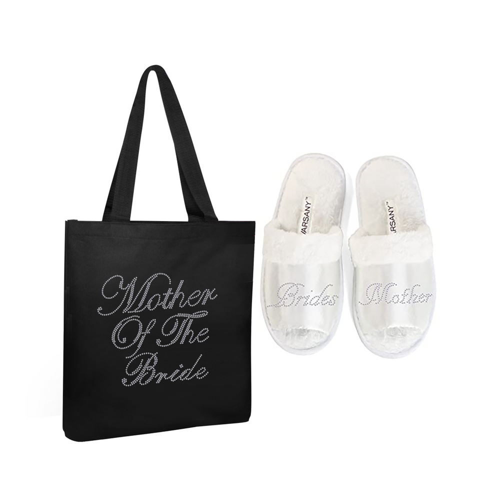 Varsany Wedding Luxury Fashion Black Tote Bag and OT Slipper Set Bridal Hen Party Gift Bags Handmade Cotton Totes Bags for Women Suitable for