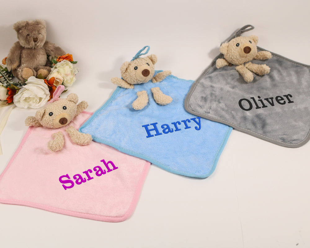 Varsany Personalised Baby Boys & Girls Comforter - Newborn Baby Cuddle Teddy - Baby Shower, Christening Gift - Soft Fabric Baby Toys 0-6 Months - Varsany