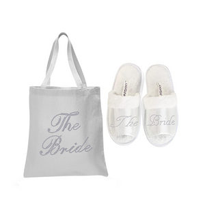 Varsany Wedding Luxury Fashion White Tote Bag and OT Slipper Set - Bridal, Hen Party, Gift Bags – Handmade, Cotton Totes Bags for Women - Suitable for Grocery, Picnic, Traveling, Beach - Varsany